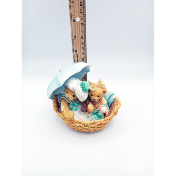 Cherished Teddies Beth and Blossom Bears with Umbrella Figurine 1991 Hamilton - Picture 7 of 12